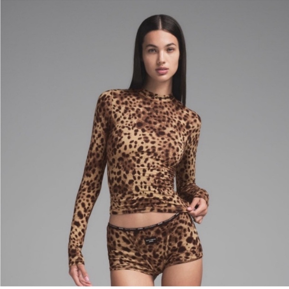 GCDS Leopard Print Long Sleeve Top